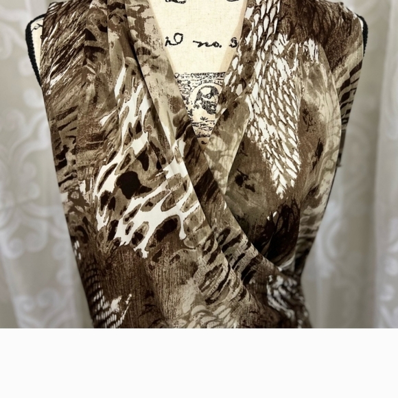 Evan-Pioneer Brown Abstract Snakeskin sleeveless faux wrap blouse - Picture 2 of 11